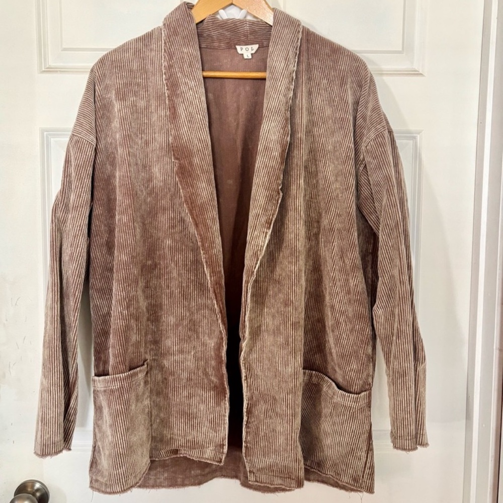 POL Oversized Open Raw Hem Corduroy Blazer Size Large - Picture 2 of 13